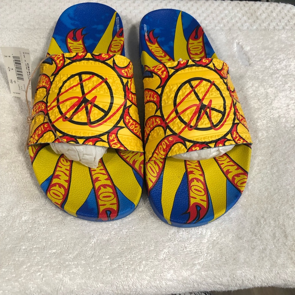 adidas SW x HW Adilette Slides in Yellow, Blue & Black